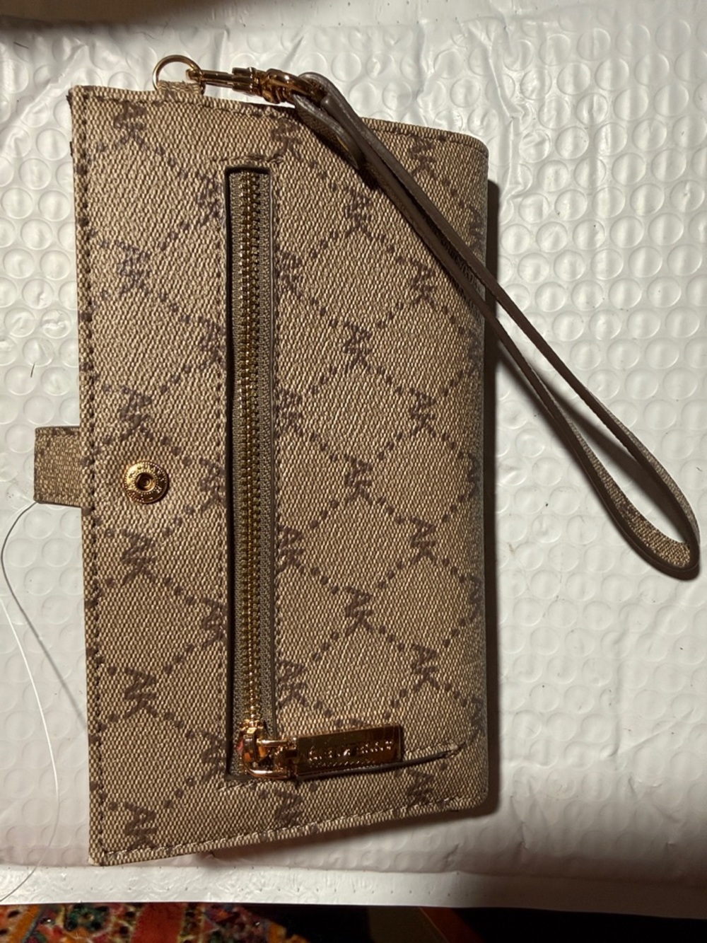 Wristlet Wallet in Light Brown with Gold Hardware